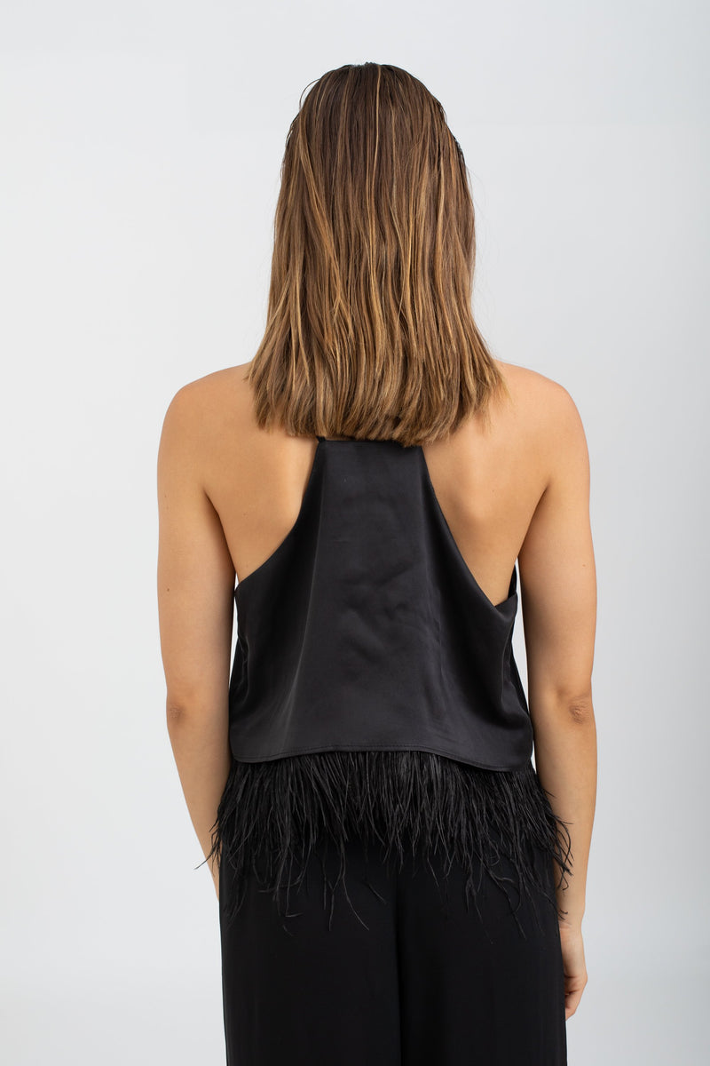 Milla Silk & Feathers camisole - Black