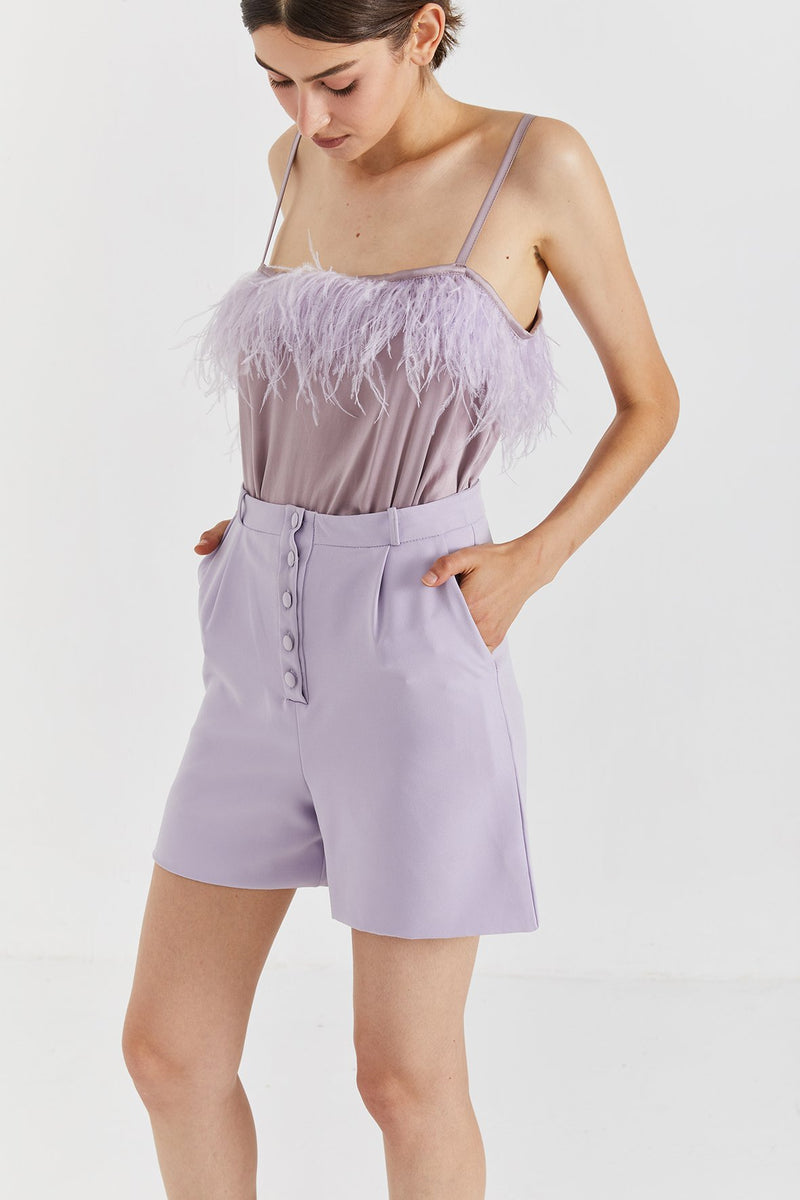 Milo silk & feathers bodysuit - Lavender color