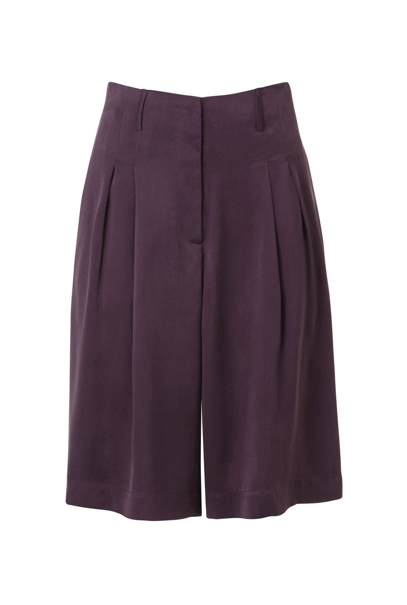 Caro Tailored Silk Shorts / Eggplant