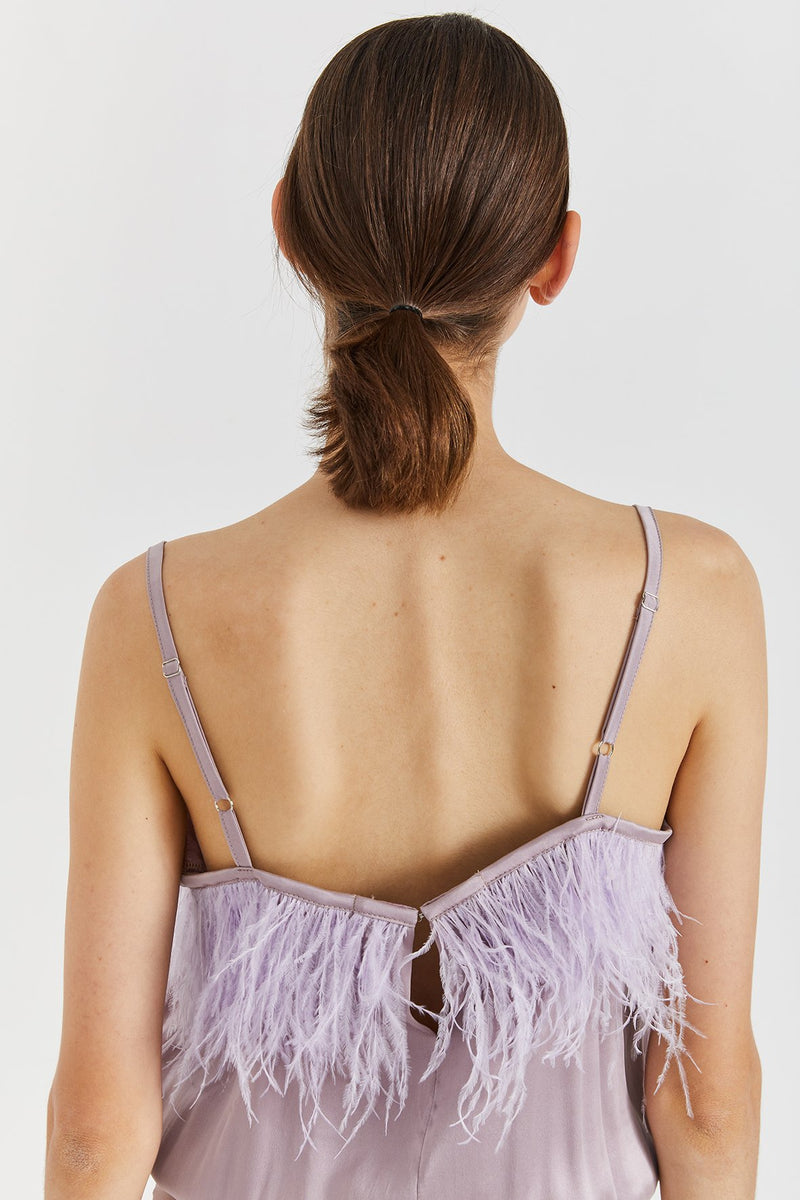 Milo silk & feathers bodysuit - Lavender color