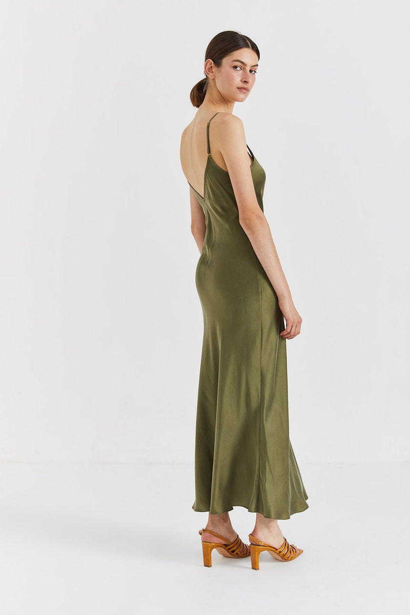 Mona Maxi Slip Dress - Olive