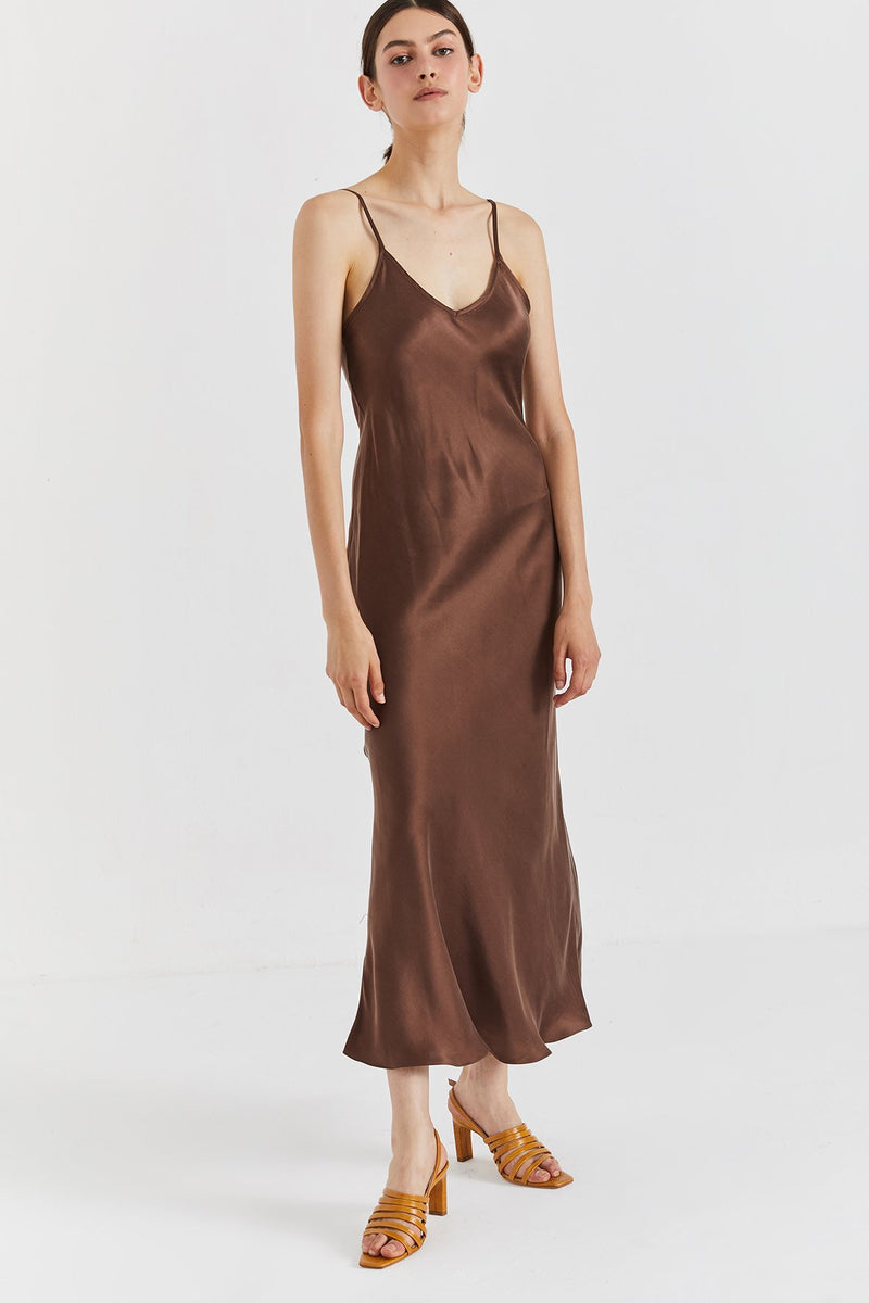 Mona Maxi Slip Dress - Chocolate