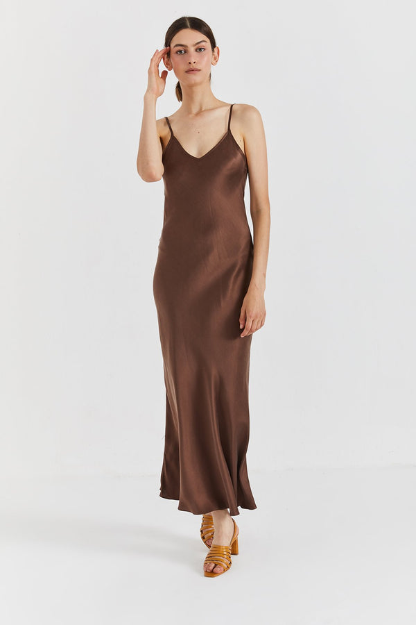 Mona Maxi Slip Dress - Chocolate
